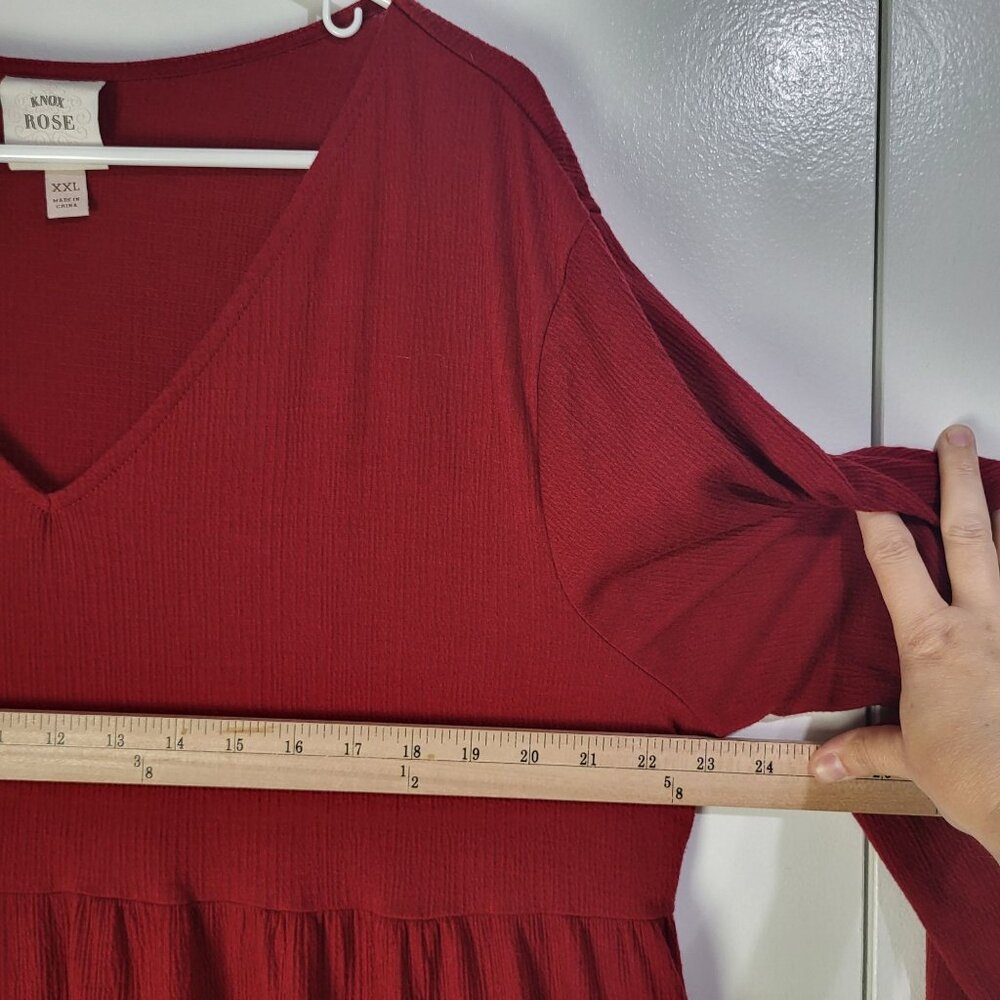 KNOX ROSE Women's XXL Baby Doll Long Sleeve Dress V Neck Boho Red - Picture 7 of 9